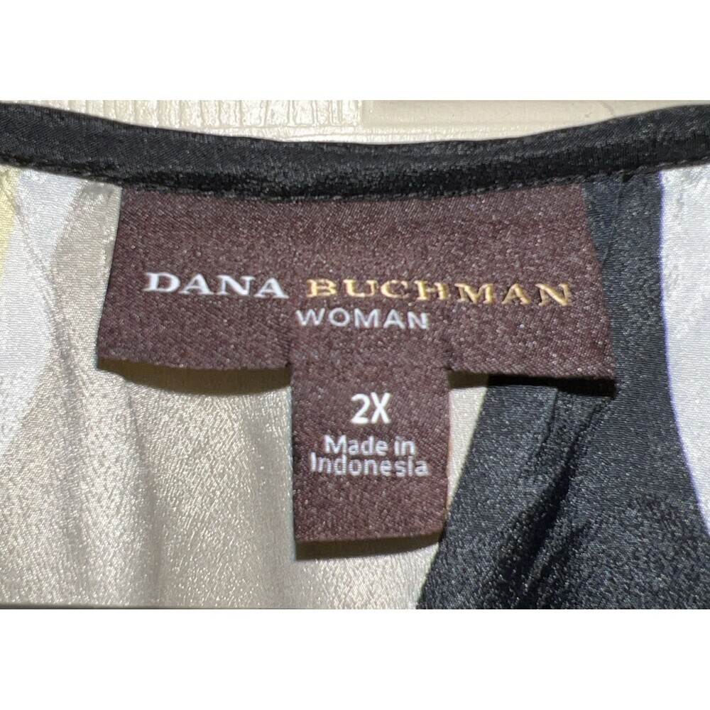 Dana Buchman Peasant Top Womens 2X Yellow Black Geometric Print 3/4 Sleeve - Picture 4 of 5